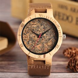 Wooden Watch Men's Unique Cork Slag/Broken Leaves Face Dial Clock Wood Quartz Clock Male Women Genuine Leather Band Wristwatches LY191213