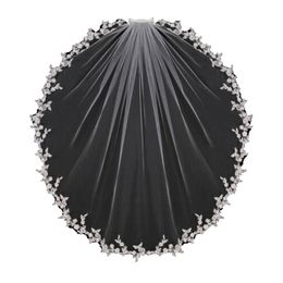 Short Elbow Length Wedding Veils Headband Accessories Appliques Lace with Comb Bridal for Girls Bride Headpiece