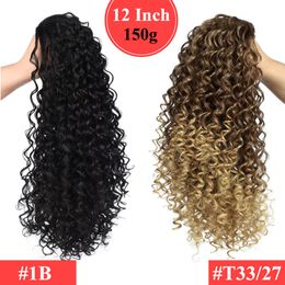12 inch ponytail Australia - Warp Ponytail Hair Extension 12 Inch Kinky Curly Drawstring Ponytail 150g Pack African American Wrap Synthetic clip In265t