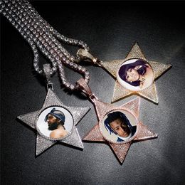 Hotsale Gold Silver Color Full CZ DIY Made Star Photo Medallions Necklace & Pendant with CZ Tennis Chain for Men Women Hip hop Jewelry