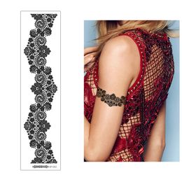Beauté Noire Courbe Ligne Henna Fleur Dentelle Tatouage Temporaire Poignet Bracelet Leg Stocking Decal Designs Bijoux Imperméable Parti Autocollant De