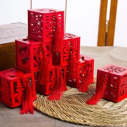 chinese style vintage novelty red square wooden love wedding candy boxes Gift party favors sugar supply