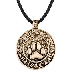 Skyrim Wicca Runic Bear Paw Print Amulet Pendant Nordic Viking Runes Alloy Talisman Bracelet Jewelry Gift