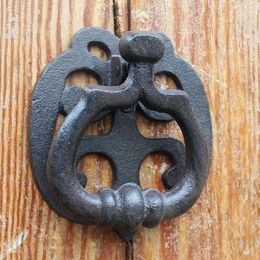 2 Pieces Cast Iron Novelty Door Knocker with Hanging Ring Handle Home Decoration Doorknocker Doorlatch Gate Decor Antique Vintage Style Brown Finish Adornment
