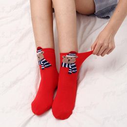Christmas Women s Socks Red Cotton Medium Christmas Ladies Socks Autumn And Winter Cotton Socks 4 pairs / set H0004