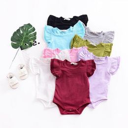 Baby Rompers Ins Infant Fly Sleeve Solid Triangle Jumpsuits Onesies Summer Cotton Breathable Bodysuit Newborn Candy Color Sleepwear CYP665