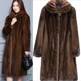 New stylish black brown faux fur coat longer section hooded winter coat womens outwear thick warm