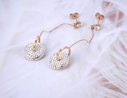 Fashion-Bohemia Stainless Steel Double Circle Tassel Earrings Jewellery White/Black Shining Crystal Women Dangle Earrings E19115