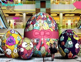 2m/6m Customised Festive Inflatable Easter Egg Inflated Printed Colourful Egg Balloon with Chicken printing
