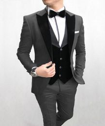 Brand New Grey Groom Tuxedos Black Peak Lapel Groomsmen Mens Wedding Dress Fashion Man Jacket Blazer 3Piece Suit(Jacket+Pants+Vest+Tie) 17