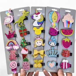 5 Pcs/lot Glitter Cartoon Princess Hair Clips Girls Hair Pins Toddler Hair Accessories hand-made best gift