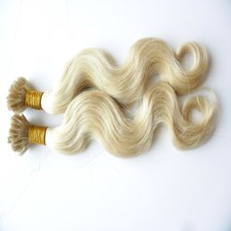 #613 Bleach Blonde Virgin Malaysian Body Wave Hair 100G Pre Bonded Nail Tip Hair Extensions 1G/S keratin Nail Tip Human Hair Extensions