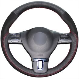Black Genuine Leather Black Suede Steering Wheel Cover for Volkswagen VW Gol Tiguan Passat B7 Passat CC Touran Magotan