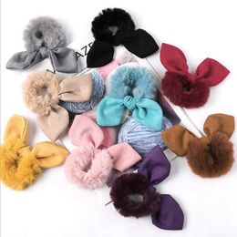 Women Scrunchie Rabbit Ears Hairband Plush Solid Hair Tie Ring Elastic Hair Rubber Band Girls Ponytail Holder Hair Accessories