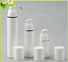 15ml 30ml 50ml PP Airless Bottles White Airless Vacuum Pump Lotion Bottle with Silver Line Cosmetic Packaging