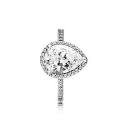 Wholesale- Silver CZ Diamond Tear drop Wedding RING Set Original Box for Pandora Water Drop Rings for Women Girls Gift Jewellery