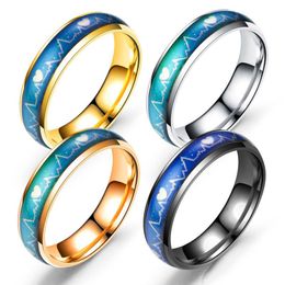 Stainless Steel Heartbeat Ring ECG Temperature Sensitive Ring Band Rings Lovers Rings Fashion Jewelry