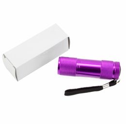 Hot 9 led UV LED flashlight 395nm violet mini keychain purple black light torch blacklight portable Aluminium Alloy flashlights with Box