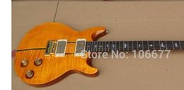 Real Abalone ** Flame Maple Custom 24 Yellow Electric Guitar Free Shipping