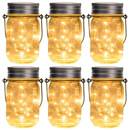 Hanging Solar Mason Jar Lights, 6 Pack Led String Fairy Lights Solar Laterns Table Lights,Outdoor Lawn Décor for Patio Garden,Yard and Lawn.