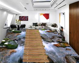 Custom 3d PVC Floor Wallpaper Beautiful Stone Flowing Wood Promenade Living Room Bedroom 3d Floor Decoration Wallpaper