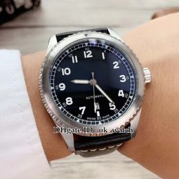 NEW 42mm Navitimer 08 Silver case A1731410 Black dial Automatic Mens Watch Black leather strap High quality cheap Gents best sport Watch