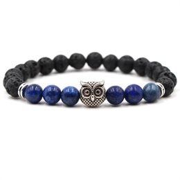 8MM Black Lava Stone Beads Owl Charms Essential Oil Diffuser Bracelet Balance Yoga Pulseira Feminina Buddha Jewelry