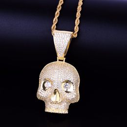 Skull Head Necklaces & Pendant Gold Silver Colour Bling Cubic Zircon Men's Hip hop Necklace Rock Jewellery