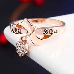 Pretty Ring for Women Diamond Heart 18K Rose Gold Plated Cubic Zirconia Sapphire Gemstone Rings Wedding Ring Set