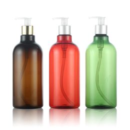 12pcs 500ml brown/green Emulsion pump bottle 500cc Plastic Lotion gold /silver Pump Bottle Cosmectic Cream Shampoo Container