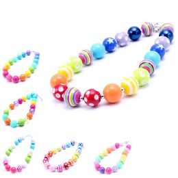 2PCS Newest Design Spring Colour Necklace Birthday Party Gift For Toddlers Girls Beaded Bubblegum Baby Kids Chunky Necklace Jewellery