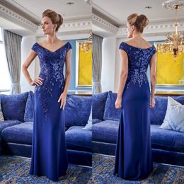 Sheath Mother Of The Bridal Dresses V Neck Capped Sequins Appliques Chiffon Prom Dress Floor Length Mothers Dresses