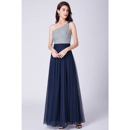 Sexy One Shoulder Bridesmaid Dress Dark Navy Soft tulle with Shining Sequins Soft Lining Long Bridesmaid Dresses Cheap