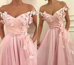 Pink Arabic Dubai Evening Dress 2019 A Line Flowers Pageant Holiday Women Wear Formal Party Prom Gown Custom Made Plus Size