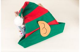 Fashion- elf hat clown hat ears red and green striped hat party decoration elf Christmas