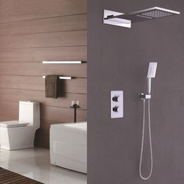 Chrome Colour Bathroom Thermostatic Control Shower Faucet Set Wall Mounted Big Waterfall Rain Shower Head Brass Material