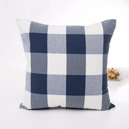 Wedding Party Gift Cushion Cover Nordic Fashion Navy Blue Plaid Decor Office Home Car Sofa Pillow Case 45X45cm169m