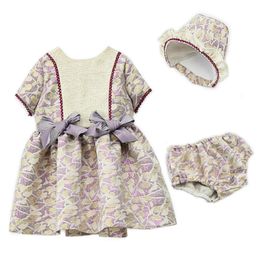 -Neonati Dress Bicking Royal Toddler Jacquard Pattern Battesimo Battesimo Abiti con cappello e biancheria intima Abbigliamento per ragazza di alta qualità