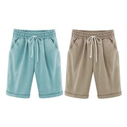 Le donne breve estate pantaloni casuali di tela dal cotone dei pantaloni di colore solido di lunghezza del ginocchio Pantaloni Lady Shorts Plus Size S-8XL