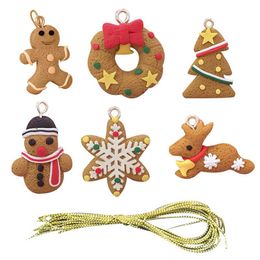 6 11 Pcs/Set Mini Gingerbread Man Christmas Hanging Ornaments Deer Snowman Chrismas Tree Pendant Decoration New Year Decor Party Supplies