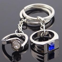 10pairs/Lot New Zinc Alloy Couple Keychains With Rhinestone Ring Novelty Keyrings For Lovers Charm Car Key Chain Pendant