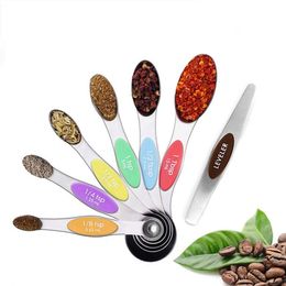 7pcs/set Magnetic Measuring Spoons with Leveler Stainless Steel Double-Sided Measuring Spoons Set for Cooking Baking WB2141