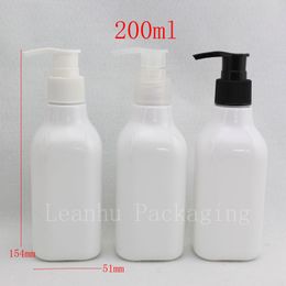 200ml X 24 white square empty plastic bottles with lotion pump ,200cc cosmetic packaging PET bottle for personal care wholesale