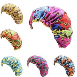 Beanie/Skull Caps African Print Sleep Bonnet for Women Double Layer Silky Stain Elastic Cap Ladies Head Wrap Turban Hat