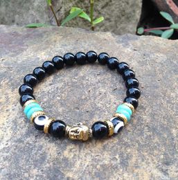 SN0370 Hottest Men Gold Bracelet Buddha Head Bracelet eye bracelets Mala Yoga Stone bead bracelet