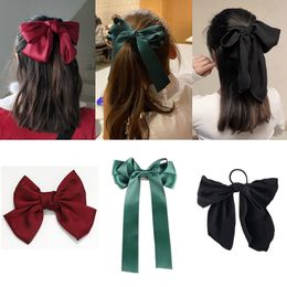 Fashion Cute Pony Big Gauze Hair Bow Elastic Hairbands Solid Kawaii Pearls Lace Bowknot Girls Tail Holder Rubber Band