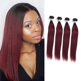 Peruvian Human Hair 4 Bundles 1B/99J Ombre Virgin Hair Extensions Straight Two Tones Color 4 Pieces/lot 1b 99j