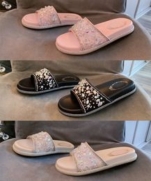 Hot 20ss New Womens Designer Slippers Sandals Luxury Leather Lace Jewelled Slipper Slides Flip Flop Designer Shoes for women Size 35-40