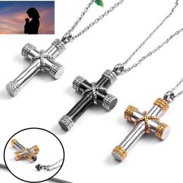 3pcs /lots Titanium steel Openable perfume bottle rope cross pendant necklace Pet urn box for men and women accessories T-65