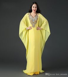 Abaya Dubai Islamic Kaftan Chiffon Crystal Arabic Evening Dresses Long Sleeves Beaded Prom Dresses Party Gowns Custom Made DH4212